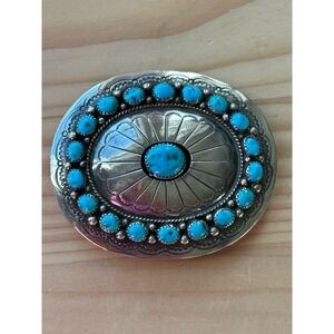 VTG Navajo Belt Buckle 3" Wilbur Musket Kingman Turquoise 925 Sterling 52.0g